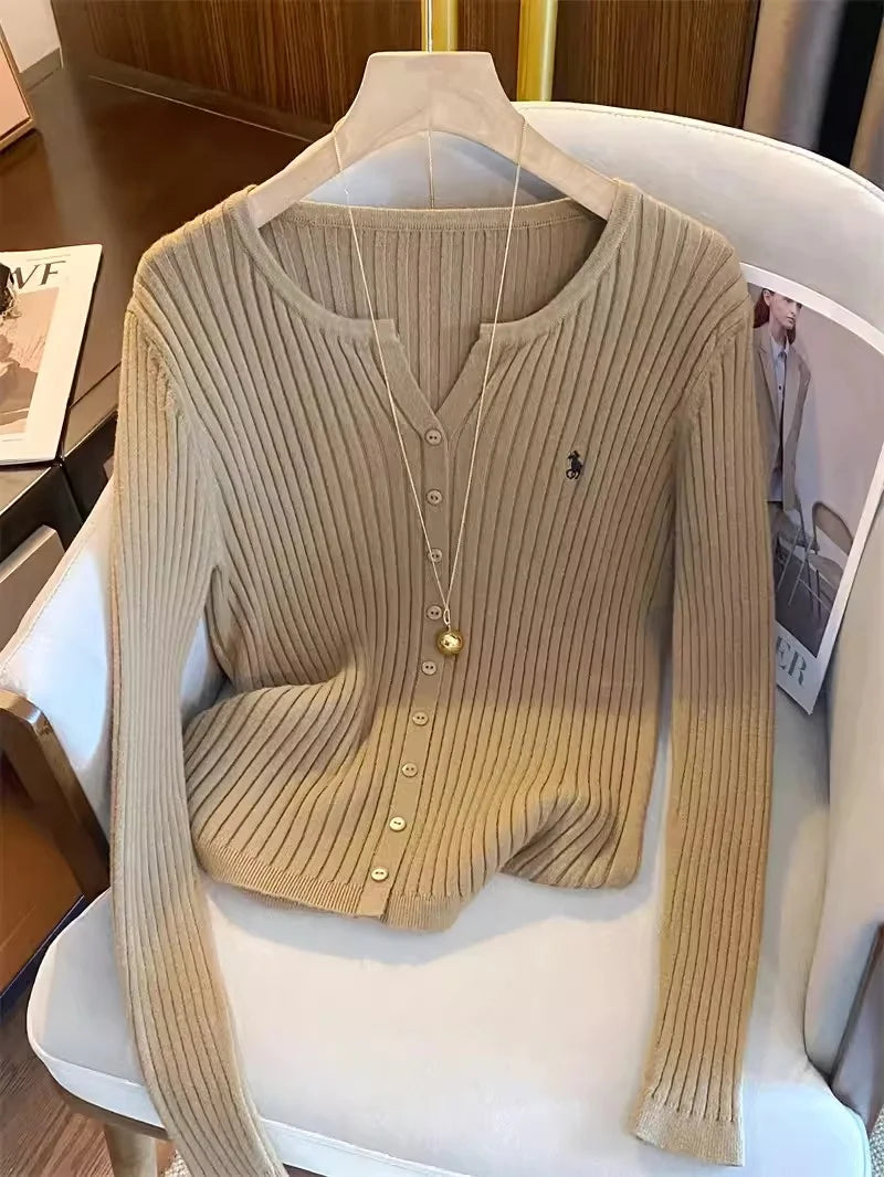 2025 New Women Solid Fashion Knitted Tops  Y2K Embroidery Long Sleeve Cardigans Sweaters Fashion Streetwear Lady Shirts