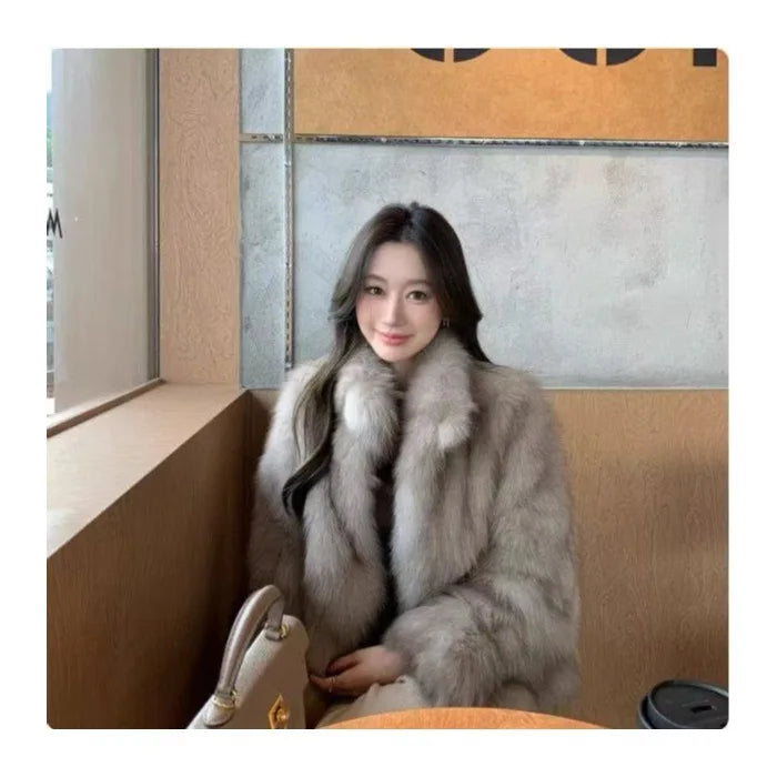 Brown Fox Fur Coat Women's Winter Short Plush Eco-friendly Synthetic Leather Jacket Stylish Mini Fur Coat for Ladies