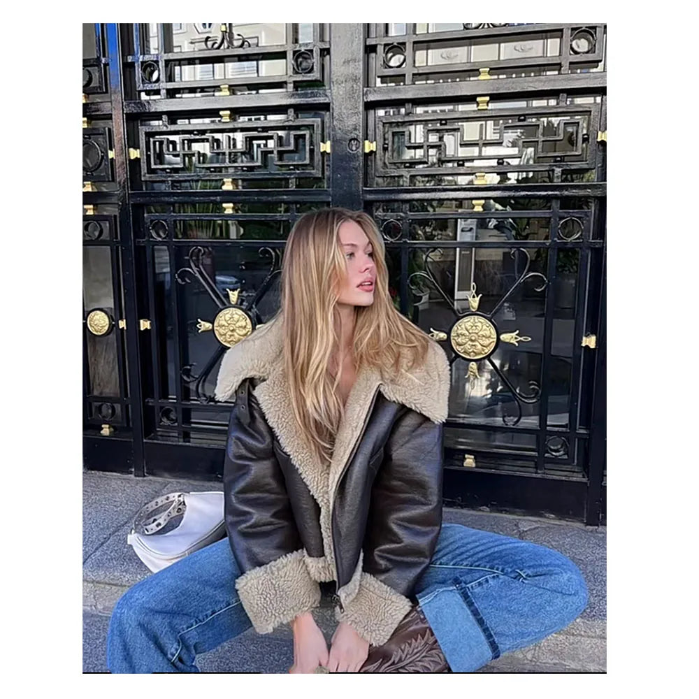 2025 Autumn winter new women's thickened warm double-sided short jacket Women's brown coat