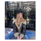 2025 Autumn winter new women's thickened warm double-sided short jacket Women's brown coat