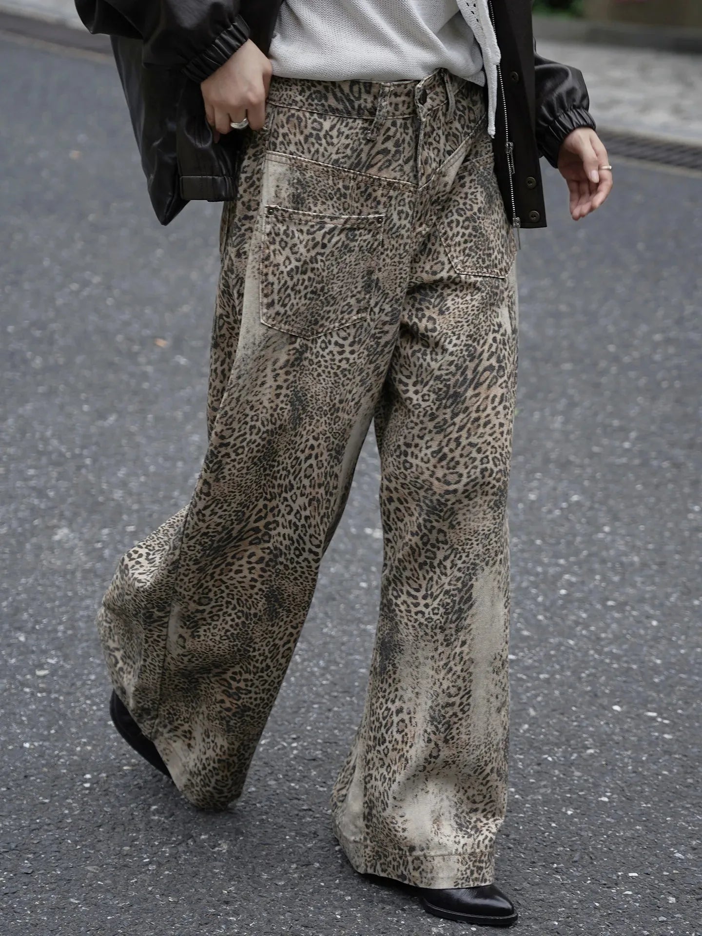 Leopard Print Denim Pants