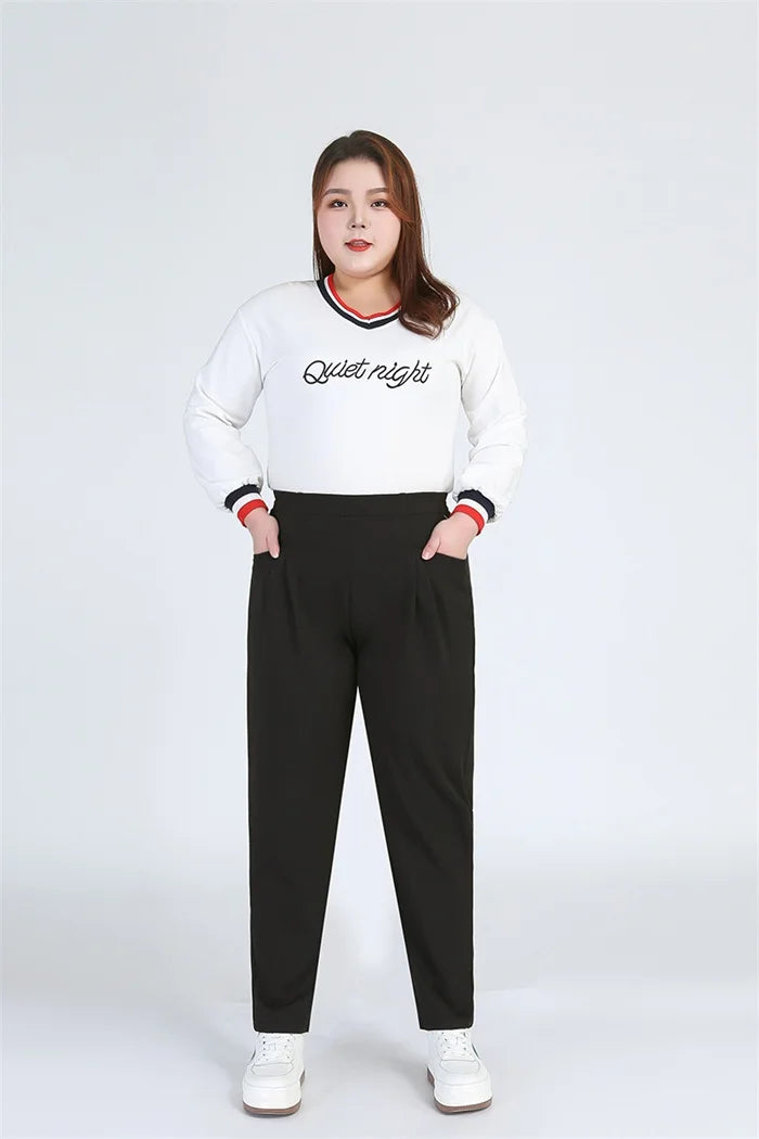 Black Plus Size Women Casual Pants  7XL 9XL Elastic Loose Ankle-Length 150KG Female Trousers High Waist Sweatpants Pencil Pants