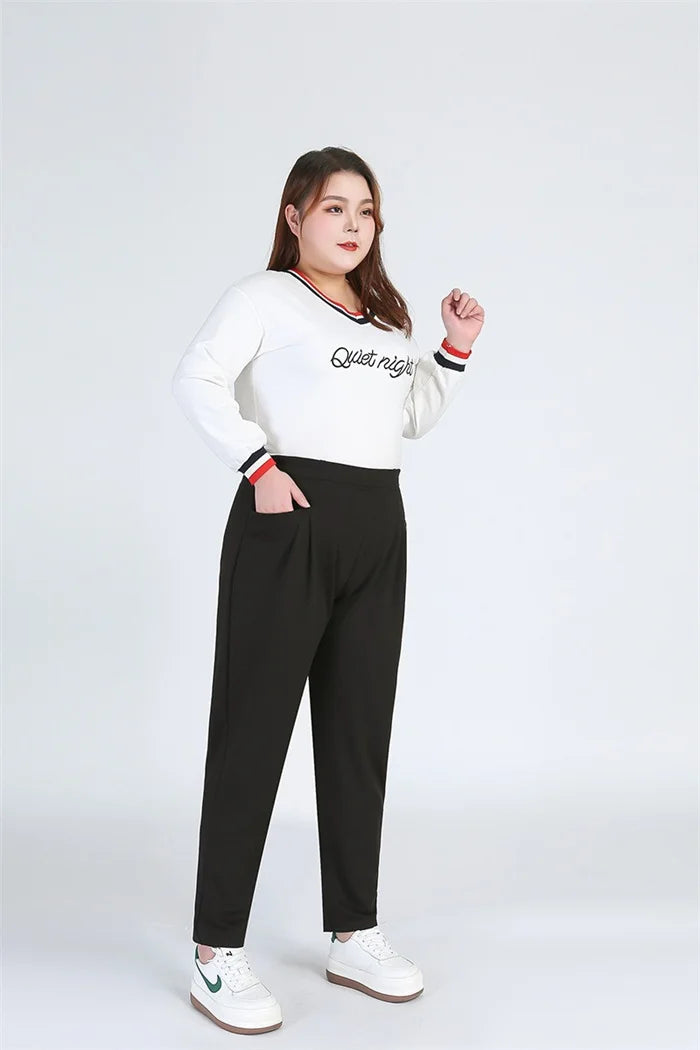 Black Plus Size Women Casual Pants  7XL 9XL Elastic Loose Ankle-Length 150KG Female Trousers High Waist Sweatpants Pencil Pants