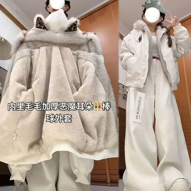 American New High Street Devil Cat Claw Embroidered Coat Y2K Korean Version Warm Mountain Carving Cotton-padded Jacket Couple