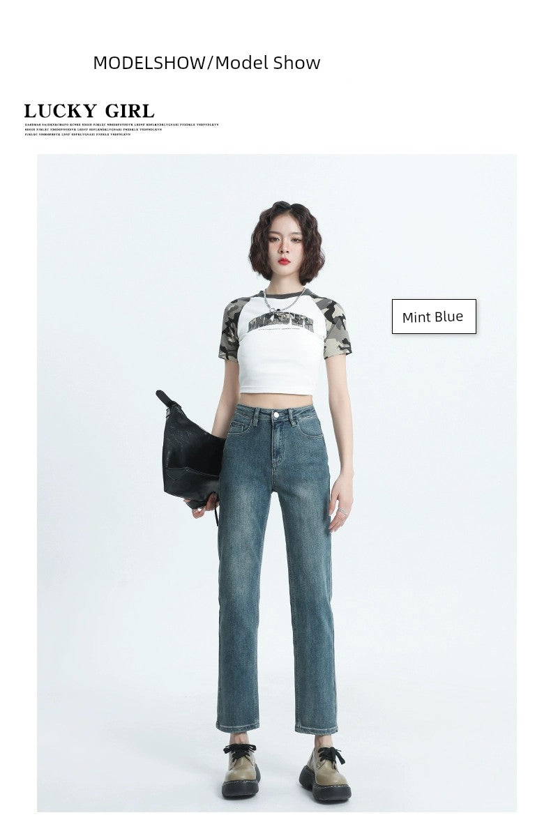 Straight-leg Spring and Autumn Best-Selling High Waist Retro Baguette Denim