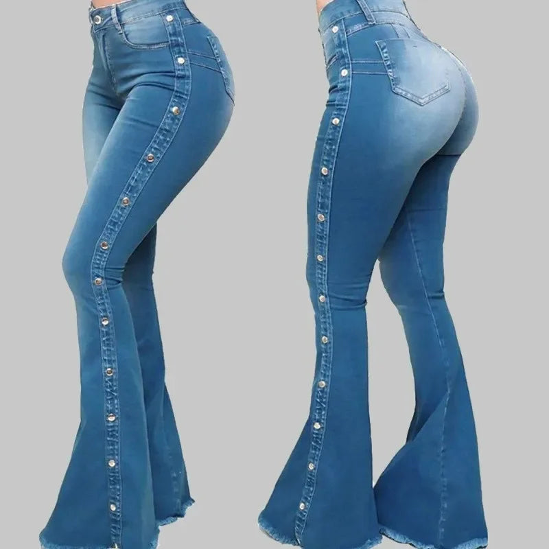 High Waist Strecth Denim Flare Pants