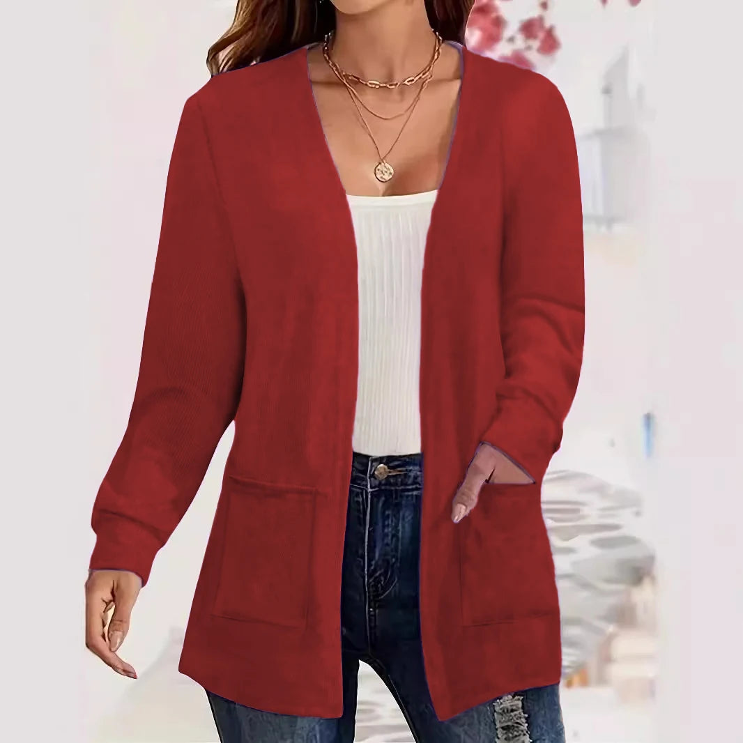 Autumn chic casual solid color pocket thin plus size women's jacket cardigan