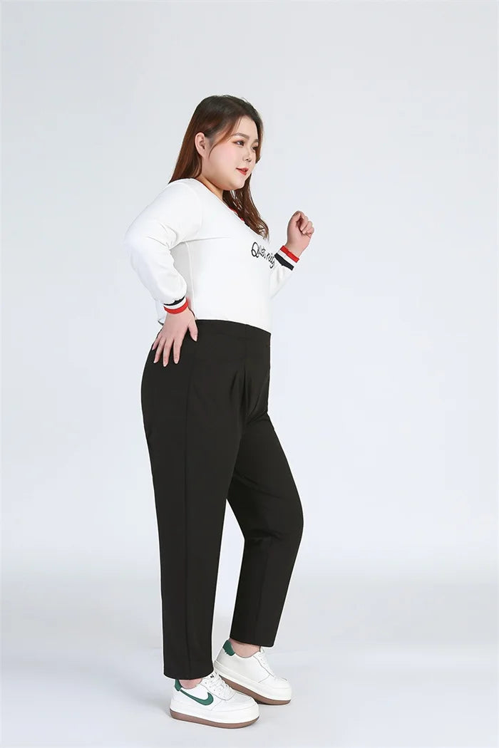 Black Plus Size Women Casual Pants  7XL 9XL Elastic Loose Ankle-Length 150KG Female Trousers High Waist Sweatpants Pencil Pants