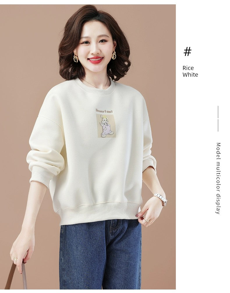 round-Neck Non-Hoodie White Autumn Clothing Thin Casual Sweatshirt