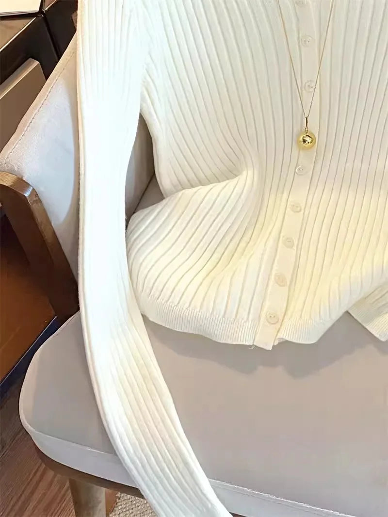 2025 New Women Solid Fashion Knitted Tops  Y2K Embroidery Long Sleeve Cardigans Sweaters Fashion Streetwear Lady Shirts