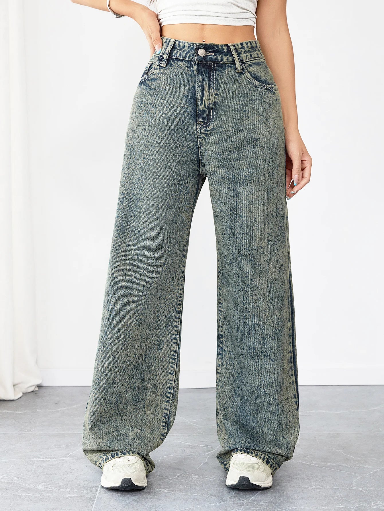 Chic Loose Fit Wide Leg Denim Jeans