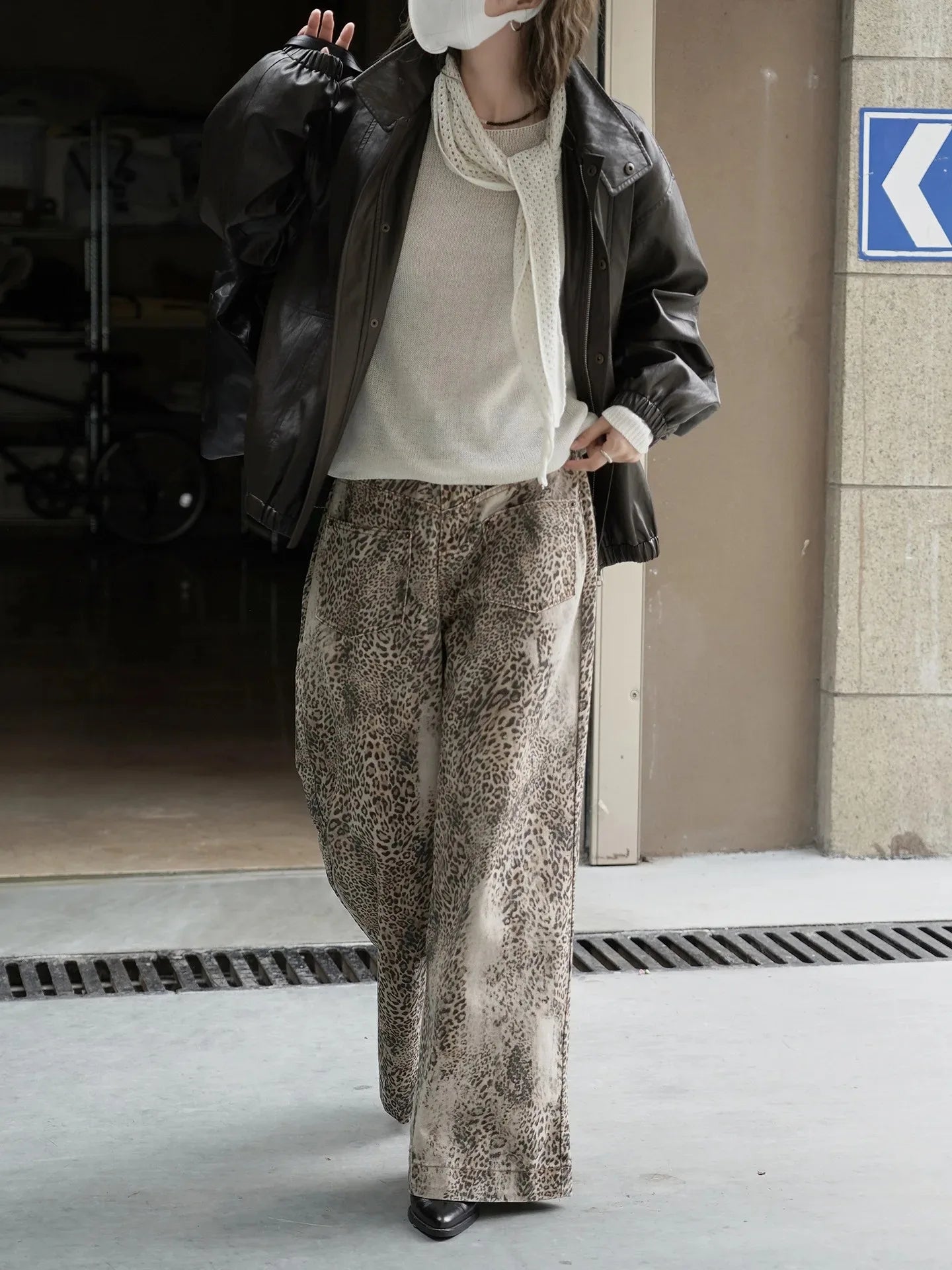 Leopard Print Denim Pants