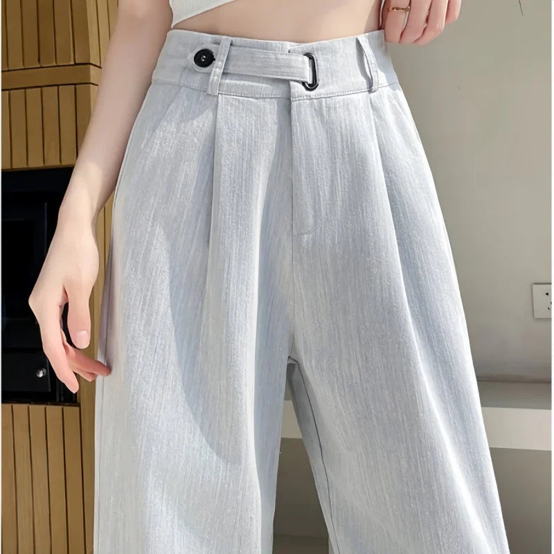 Button Wide Leg Full Length Pants