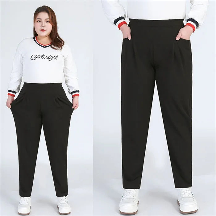 Black Plus Size Women Casual Pants  7XL 9XL Elastic Loose Ankle-Length 150KG Female Trousers High Waist Sweatpants Pencil Pants