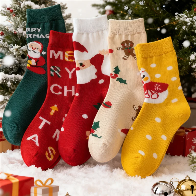 5Pairs/Lot Kids Christmas Socks