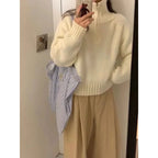 Long-Sleeved Semi-Turtleneck Zipper Sweater