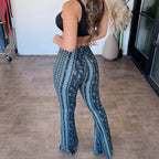 High Elasticity Slightly Flared Printed Pants