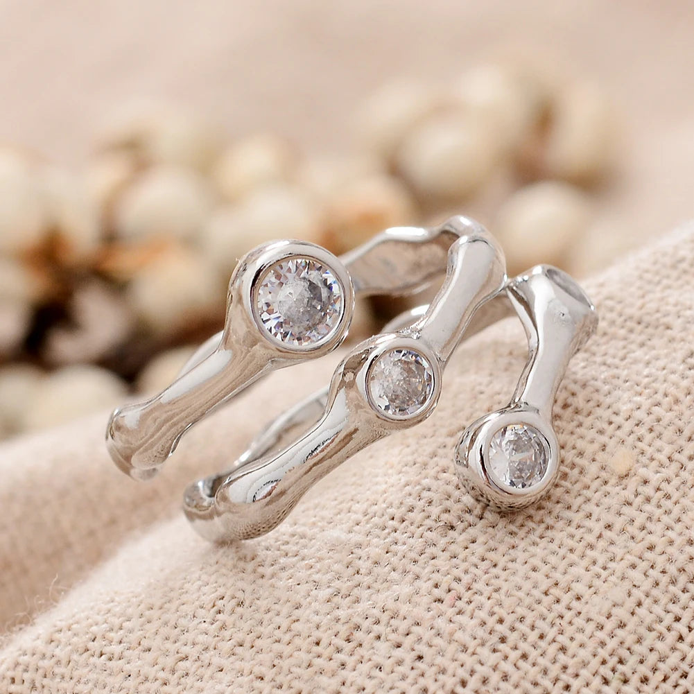 Bamboo Joint Crystal Platinum Plated Ring