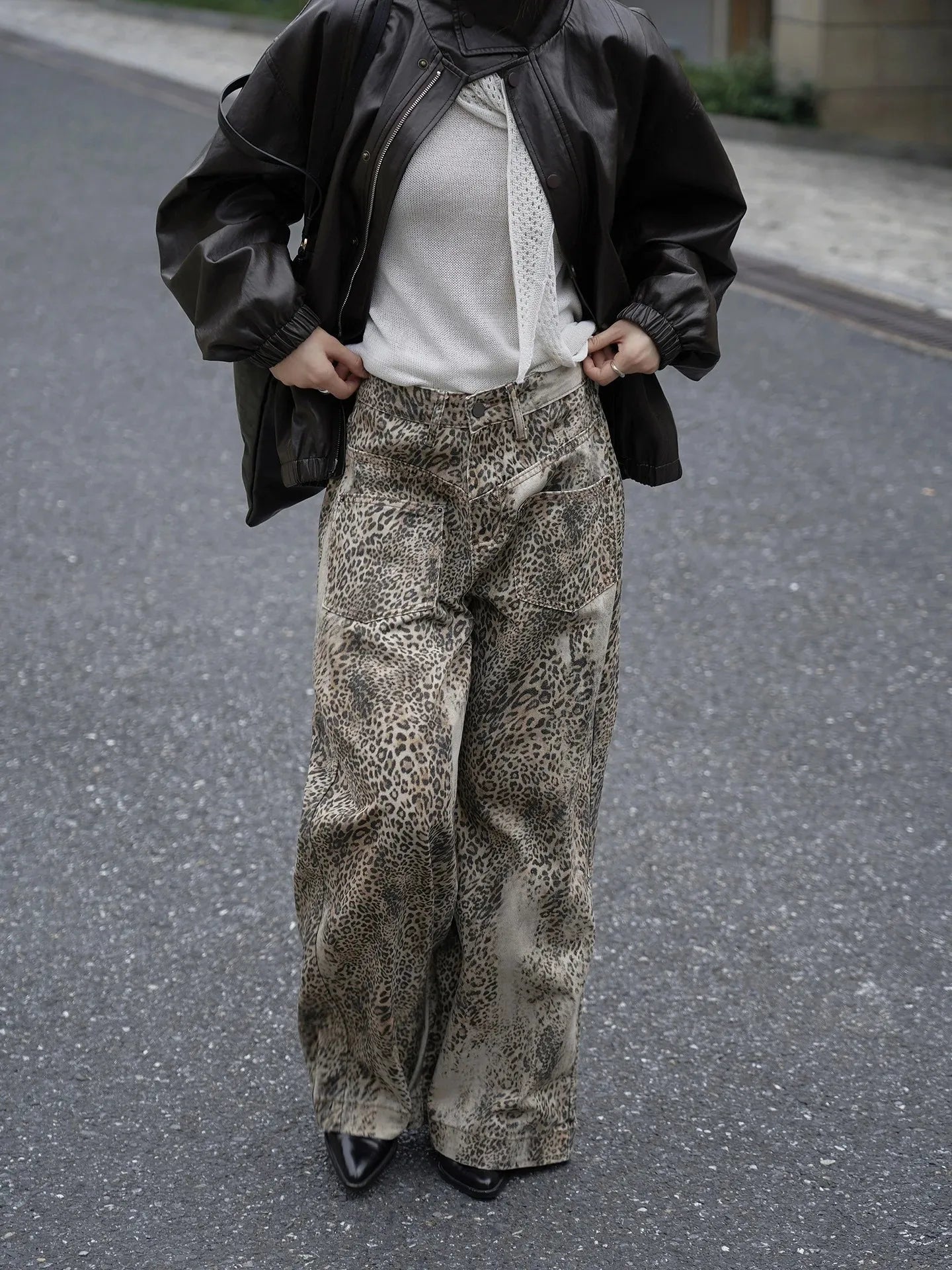 Leopard Print Denim Pants