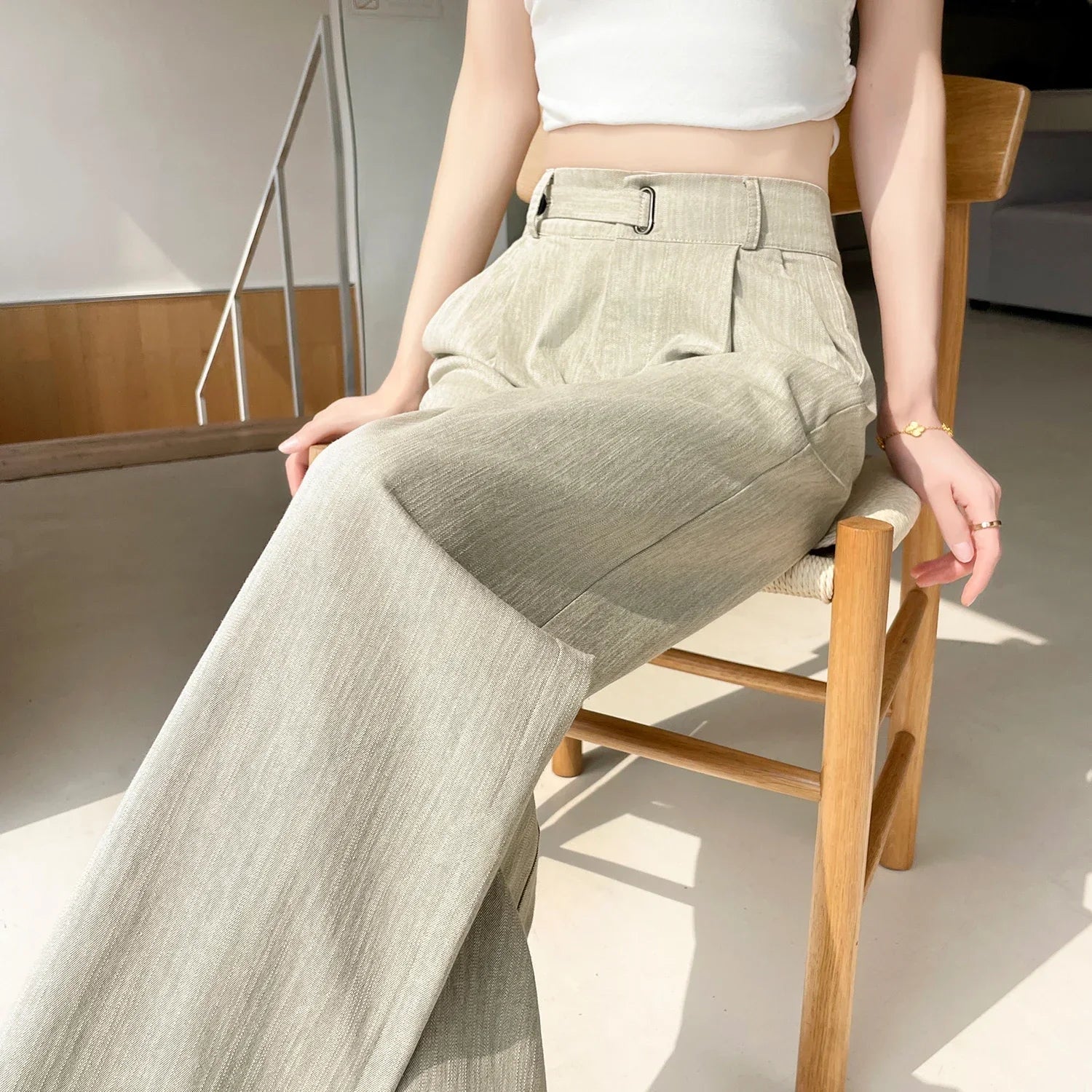 Button Wide Leg Full Length Pants