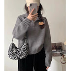 Long-Sleeved Semi-Turtleneck Zipper Sweater