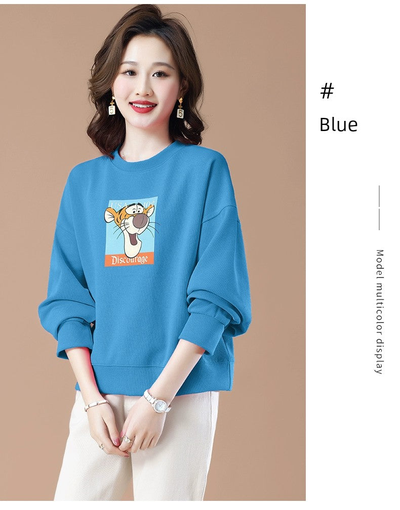 round-Neck Non-Hoodie White Autumn Clothing Thin Casual Sweatshirt