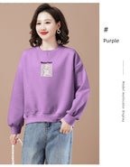 round-Neck Non-Hoodie White Autumn Clothing Thin Casual Sweatshirt