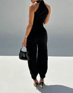 2025 Sexy Elegant 2 Pieces Sets Womens Outfits Sleeveless High Neck Cargo Pockets Design Top and Casual Cuffed Long Pants Set