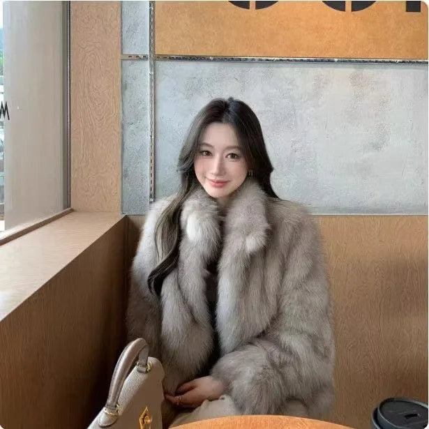 Brown Fox Fur Coat Women's Winter Short Plush Eco-friendly Synthetic Leather Jacket Stylish Mini Fur Coat for Ladies