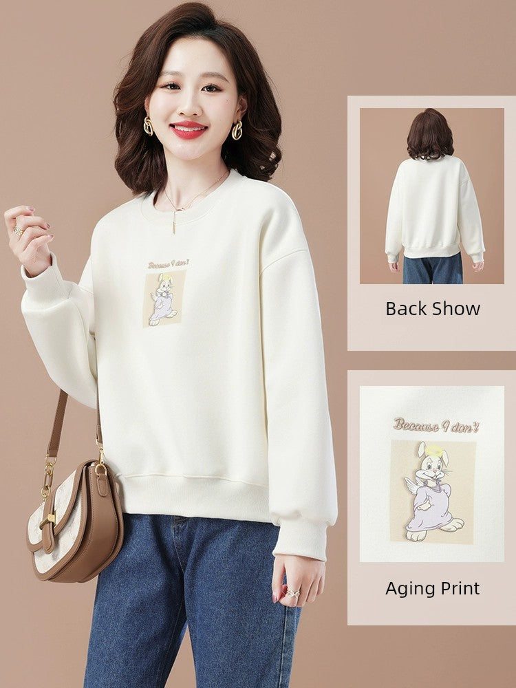 round-Neck Non-Hoodie White Autumn Clothing Thin Casual Sweatshirt