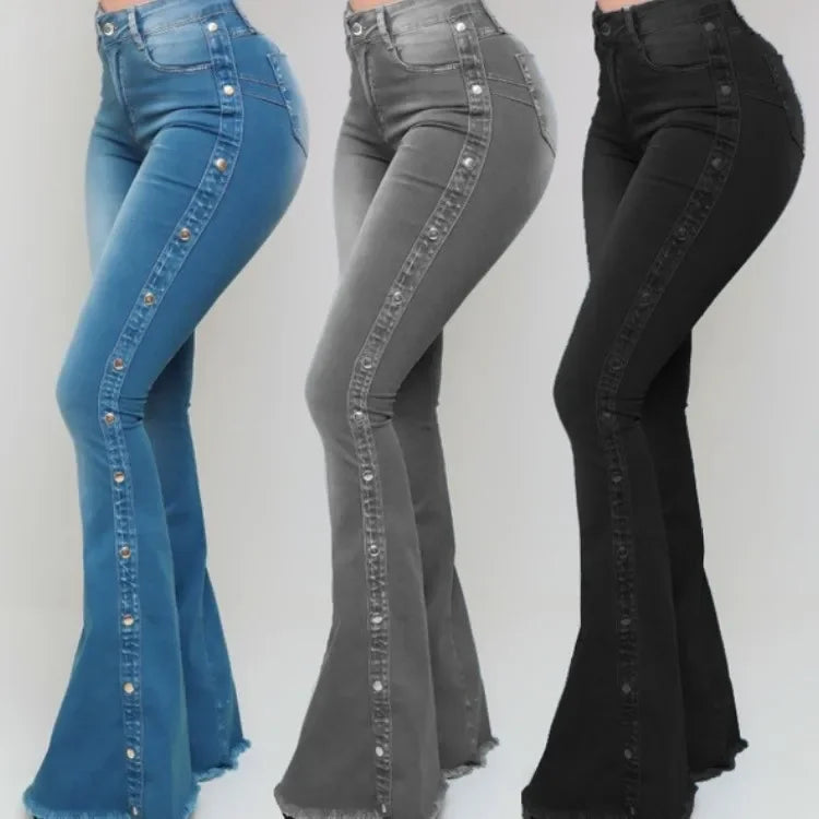 High Waist Strecth Denim Flare Pants