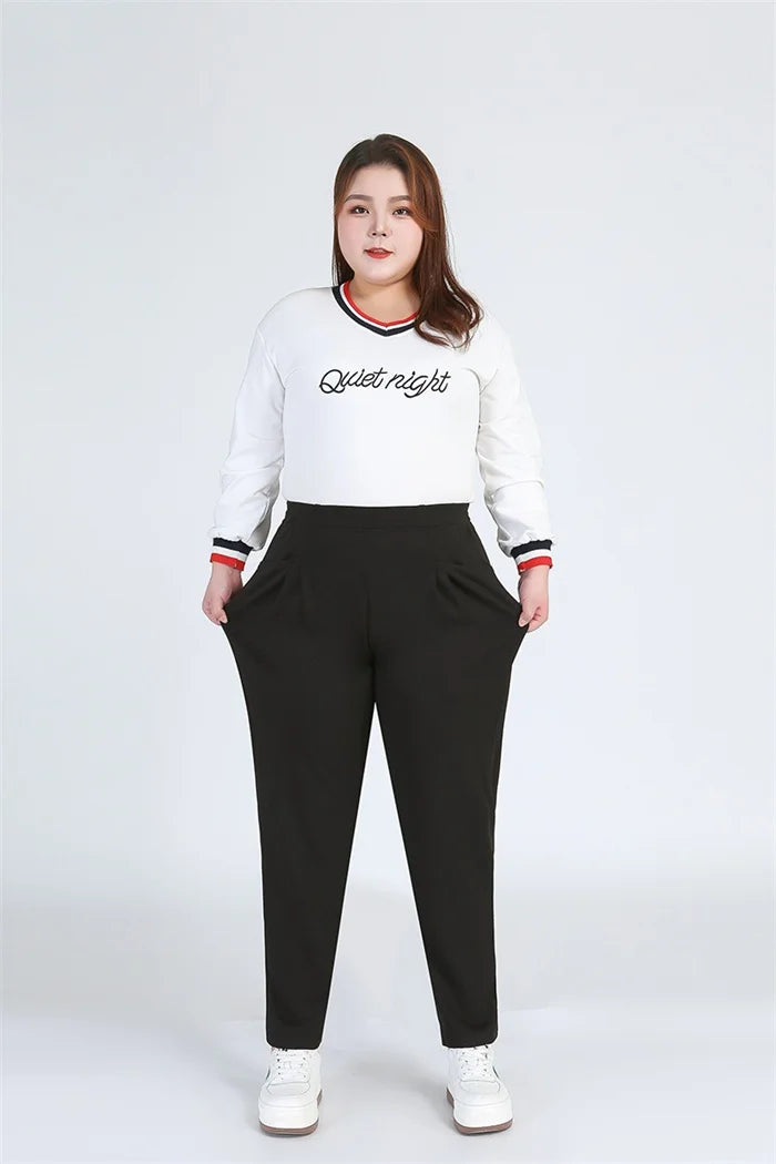 Black Plus Size Women Casual Pants  7XL 9XL Elastic Loose Ankle-Length 150KG Female Trousers High Waist Sweatpants Pencil Pants