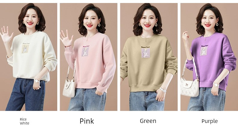 round-Neck Non-Hoodie White Autumn Clothing Thin Casual Sweatshirt