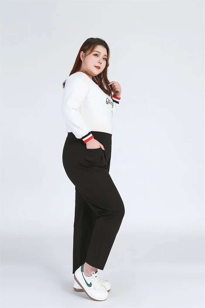 Black Plus Size Women Casual Pants  7XL 9XL Elastic Loose Ankle-Length 150KG Female Trousers High Waist Sweatpants Pencil Pants