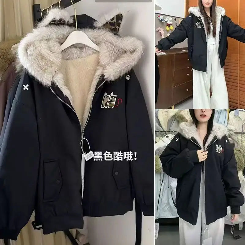 American New High Street Devil Cat Claw Embroidered Coat Y2K Korean Version Warm Mountain Carving Cotton-padded Jacket Couple