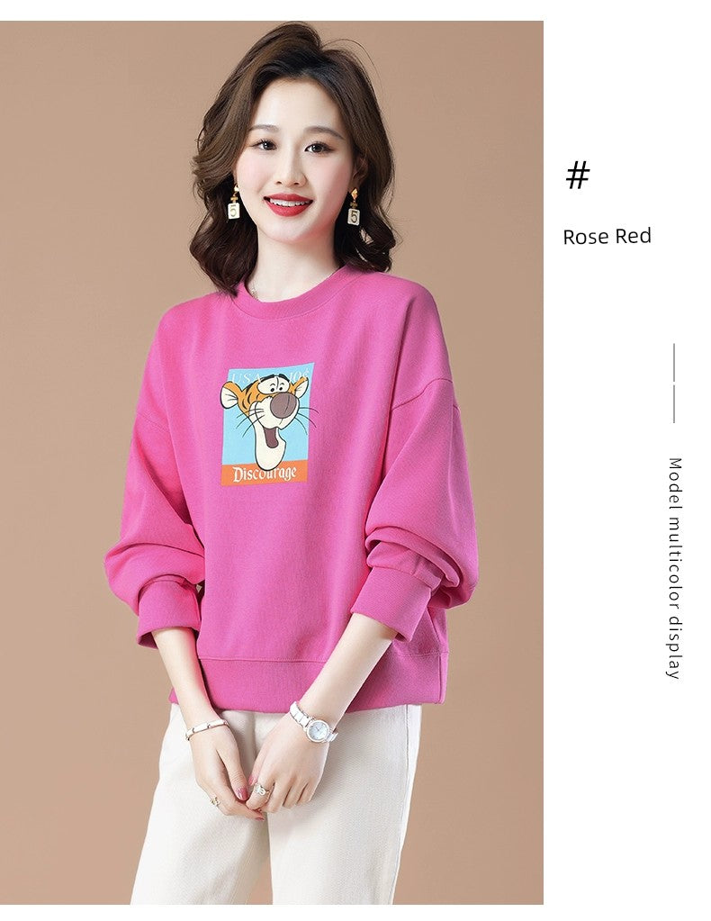 round-Neck Non-Hoodie White Autumn Clothing Thin Casual Sweatshirt