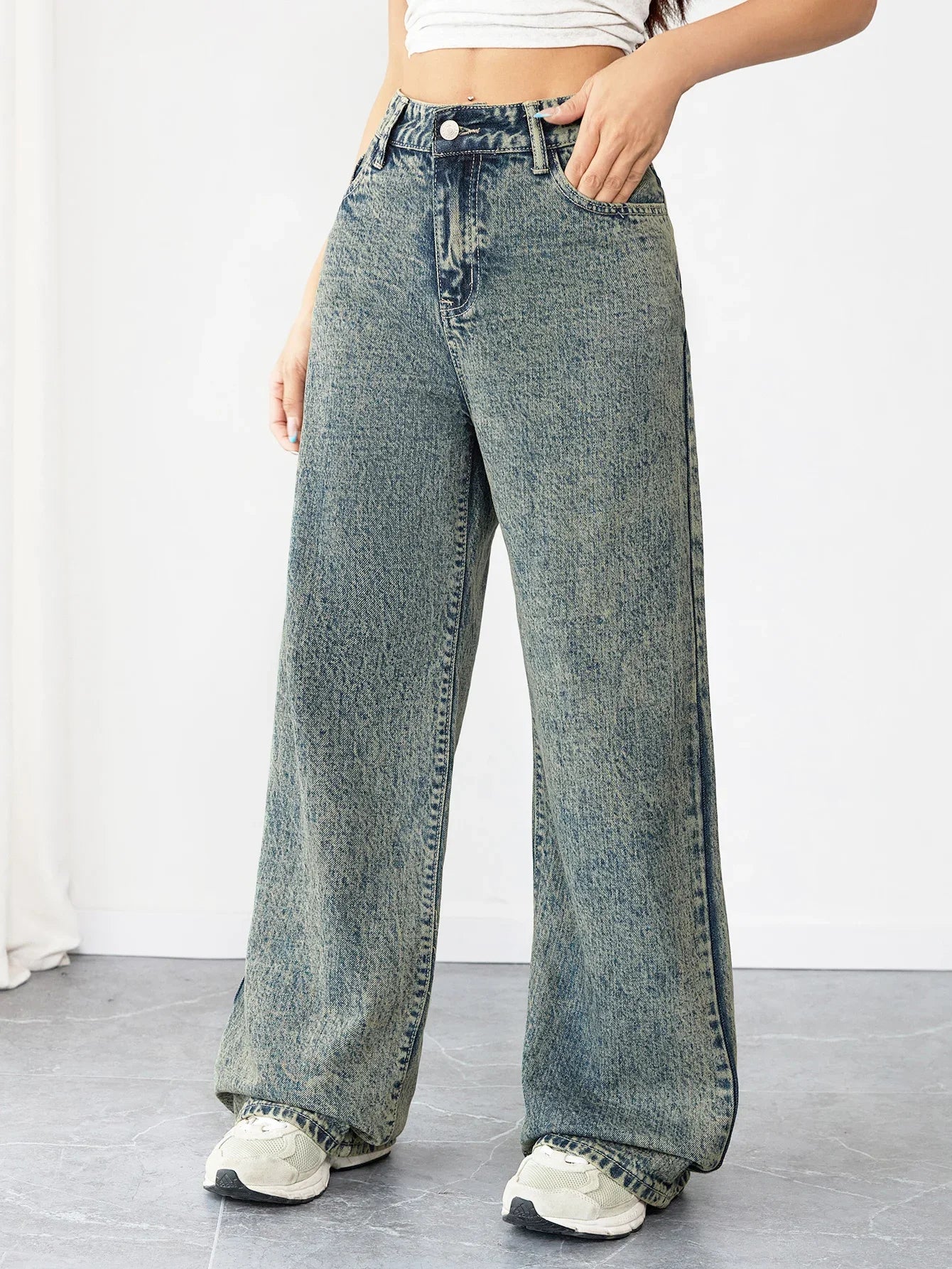 Chic Loose Fit Wide Leg Denim Jeans