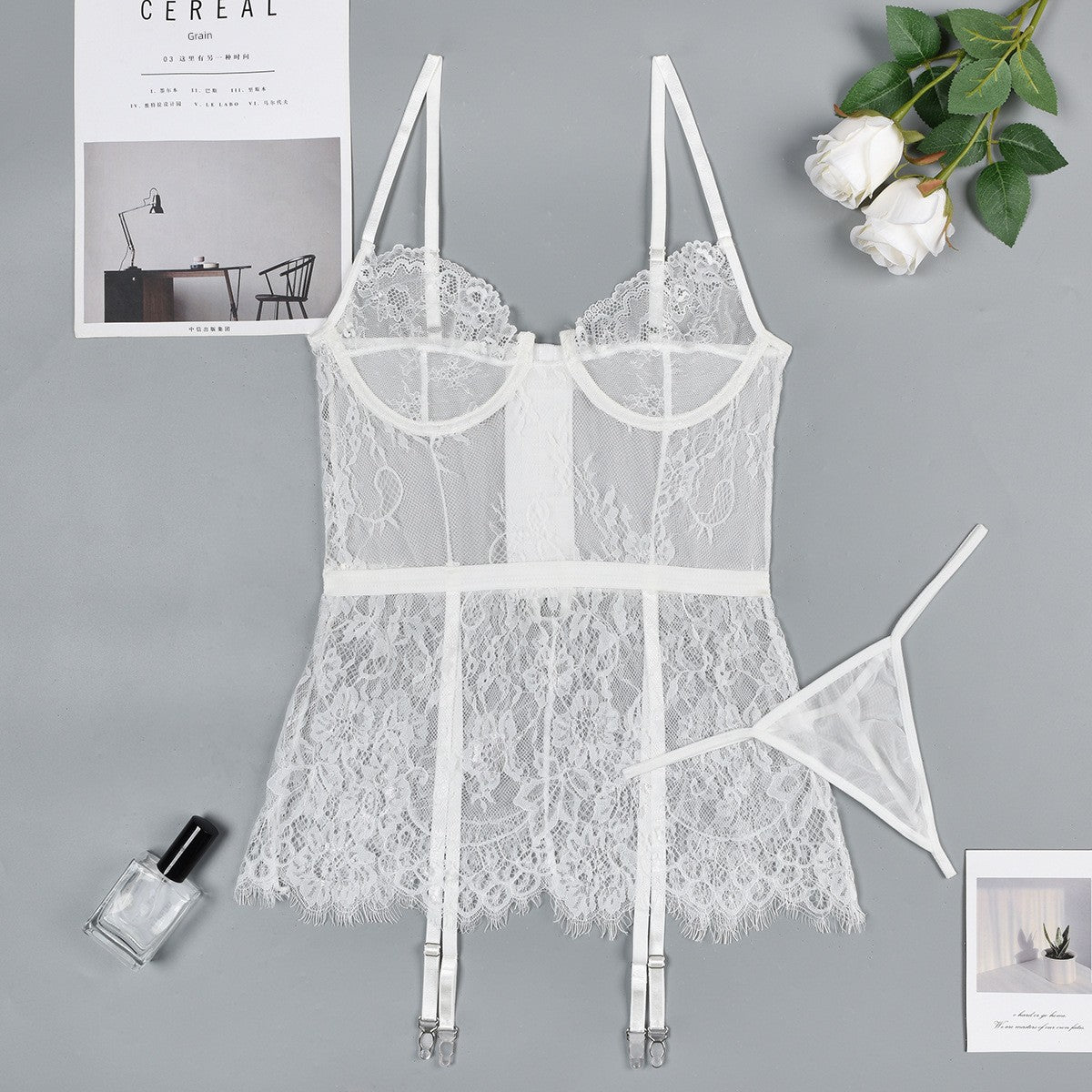 Fashion Wind Ins Pop Thin Fashion Lace Transparent Lingerie Sexy Sexy Asymmetrical Swing Dress Female