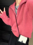 Long-Sleeved Semi-Turtleneck Zipper Sweater