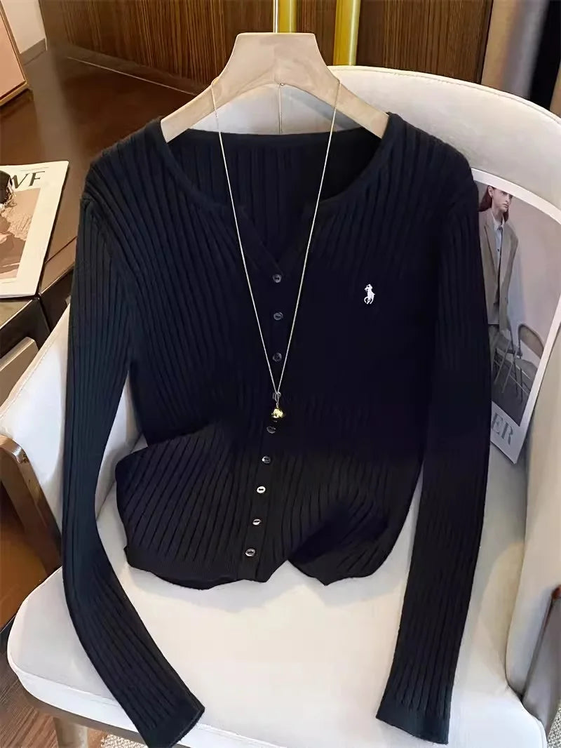 2025 New Women Solid Fashion Knitted Tops  Y2K Embroidery Long Sleeve Cardigans Sweaters Fashion Streetwear Lady Shirts