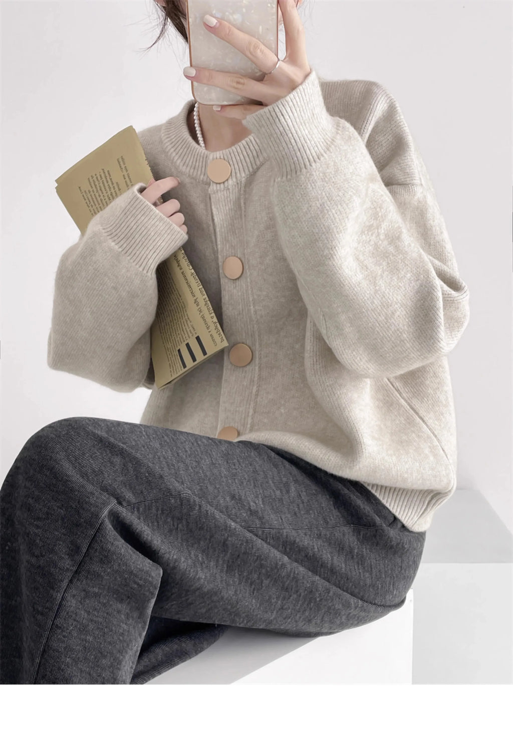 AOSSVIAO Women Cardigans Sweater O-neck Autumn Winter Knitted Loose Cardigans Solid Single Breasted Womens Sweaters