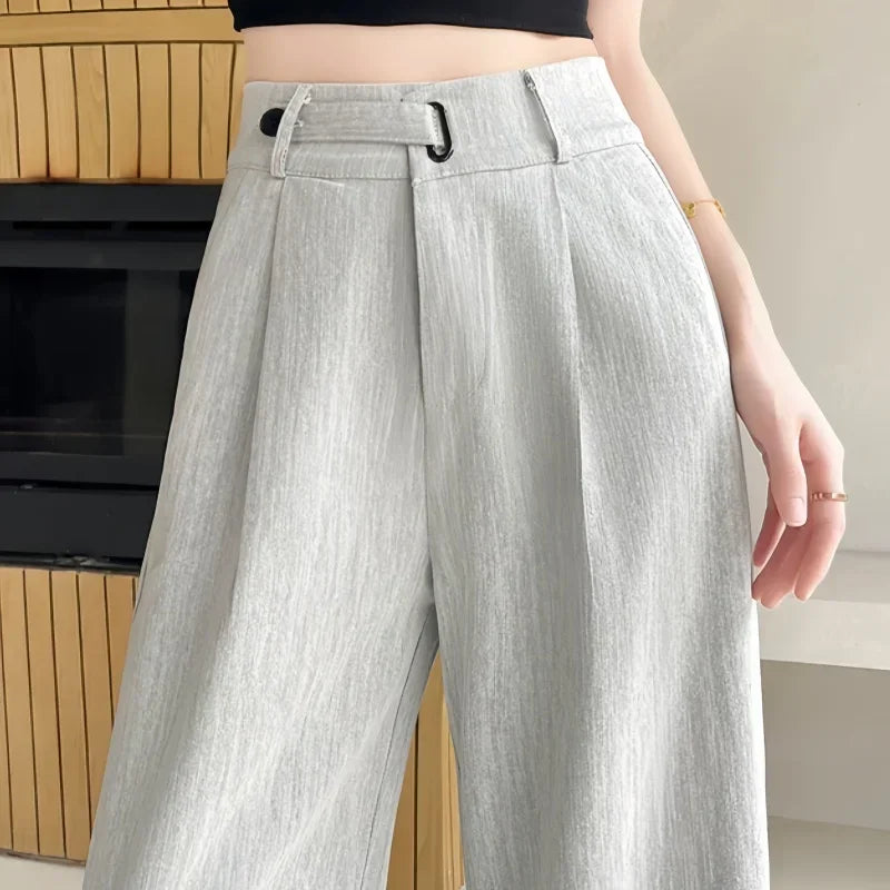Button Wide Leg Full Length Pants