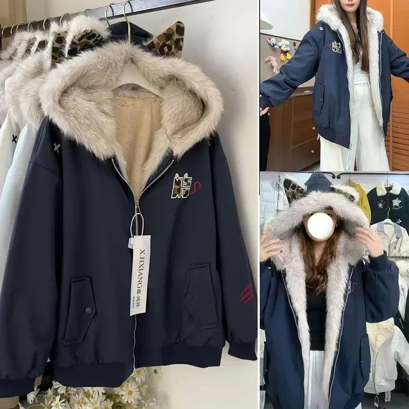 American New High Street Devil Cat Claw Embroidered Coat Y2K Korean Version Warm Mountain Carving Cotton-padded Jacket Couple