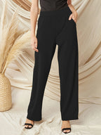 2024 spring and summer new women's wear plus-size knitted fabric elegant wide-legged nine-cent pants