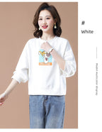 round-Neck Non-Hoodie White Autumn Clothing Thin Casual Sweatshirt