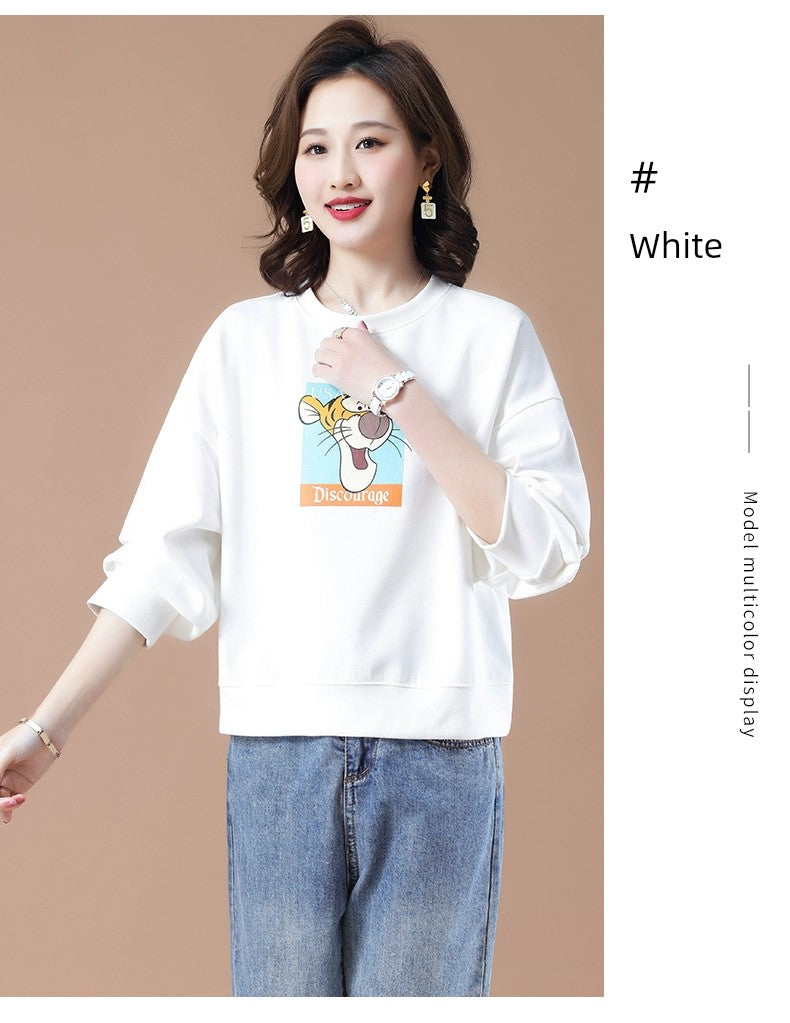 round-Neck Non-Hoodie White Autumn Clothing Thin Casual Sweatshirt