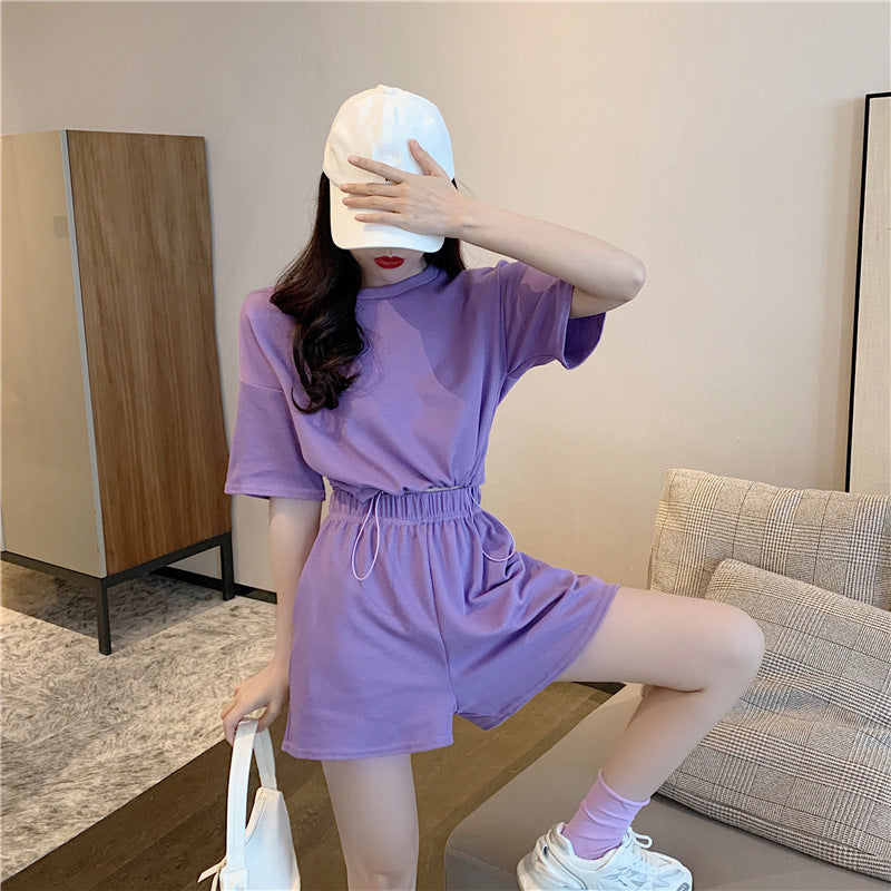 Waist-cinching Loose Fit Wide-leg Pants Shorts Set