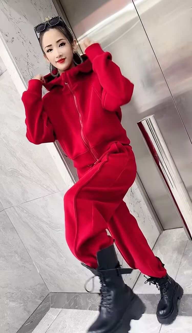 Two-Piece Fleece-Lined Thickened Winter Sweatshirt Set