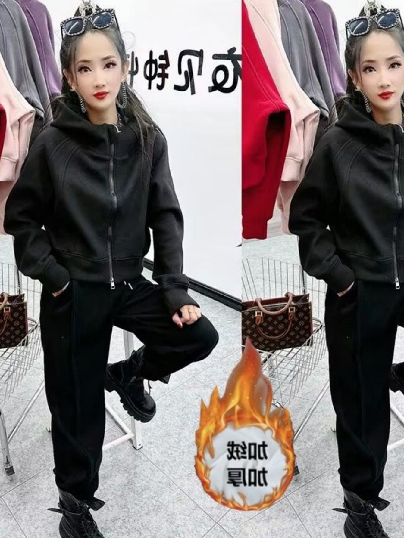 Two-Piece Fleece-Lined Thickened Winter Sweatshirt Set