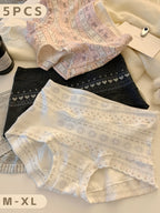 5pcs Fair Isle Style Sweet Panty